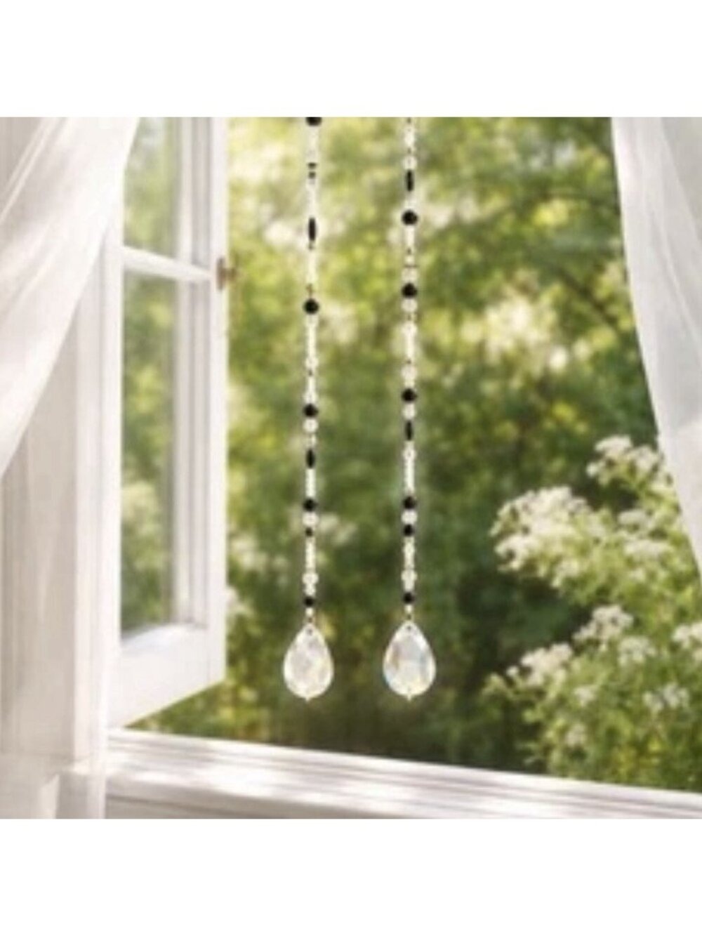 Handmade Crystal Sun Catchers Set of 2 35 Inch Beaded Window Charms